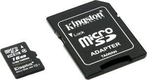 Карта памяти MicroSDHC Kingston Class 4 16GB с адаптером