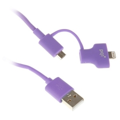 Переходник USB - Lightning/microUSB PQI 90 см пурпурный