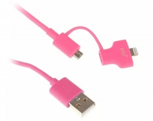 Переходник USB - Lightning/microUSB PQI 90 см розовый