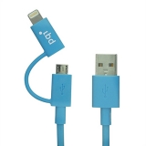 Переходник USB - Lightning/microUSB PQI 90 см синий