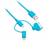 Переходник USB на Lightning/microUSB/30 pin PQI Multi Plug 90 см синий