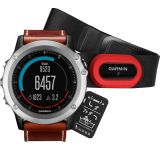 Умные часы Garmin Fenix 3 Sapphire серебряный с кожаным ремешком, HRM-Run